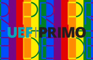 teksti UEF Primo sateenkaaripohjalla jossa tekstinä pride.