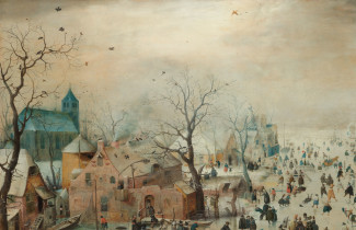 Henrik Avercampin noin vuodelta 1608 oleva maalaus, jossa on talvimaisema sekä ihmisiä jäällä luistelemassa ja muissa talvisissa puuhissa.