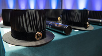 Doctoral hats in conferment ceremony.