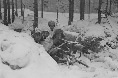 Konekivääri asemissa talvisodan taisteluissa Lemetissä - SA-kuva