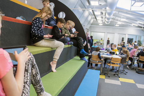 Students in the open-plan learning environment.