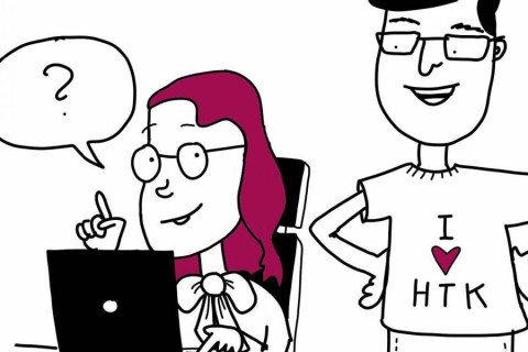 Piirroskuvassa kaksi ihmistä, joista toisen yläpuolella puhekupla, jossa kysymysmerkki