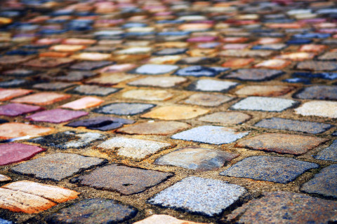 Close up of a cobblestone street.