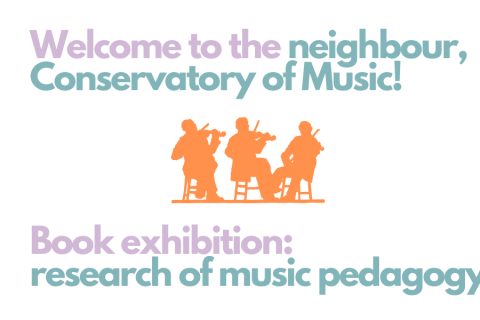 Name of the book exhibition, three musicians as a silhouette.