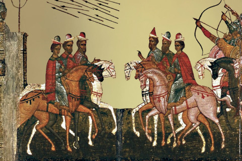 Puupiirros keskiaikaisesta taistelusta.