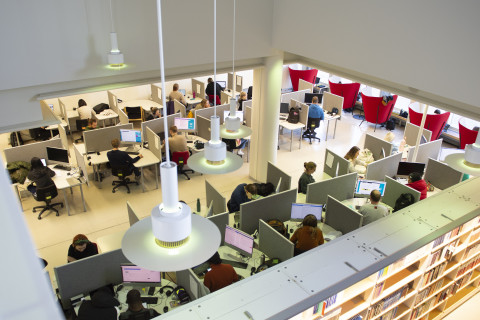 View of Joensuu campus library 1st floor from above.