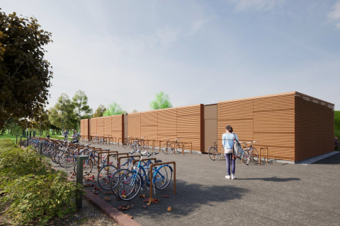 Arco Architecture Companyn havainnekuva Snellmanian pyöräpysäköinnin uudistuksesta.