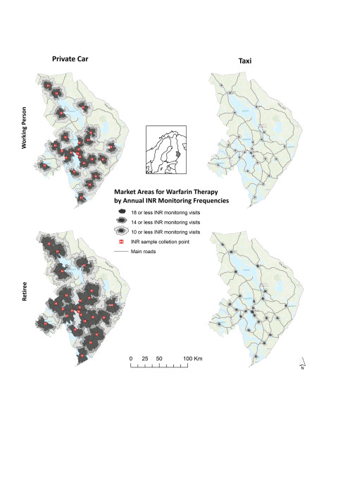 Graphics on market areas for Warfarin therapy by annual INR monitoring frequencies