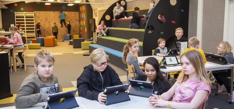 Students in the open-plan learning environment.