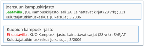 Sijainti Joensuussa: 33s. Sijainti Kuopiossa: SARJAT.