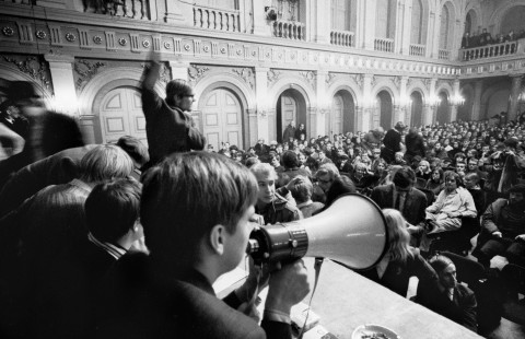 Photo of a student protest in 1968.