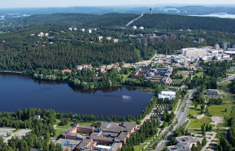 Ilmakuva Kuopion kampusalueesta Savilahdesta.