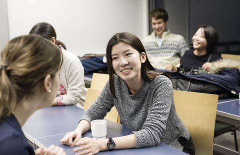 International students discussing at the UEF Business School.
