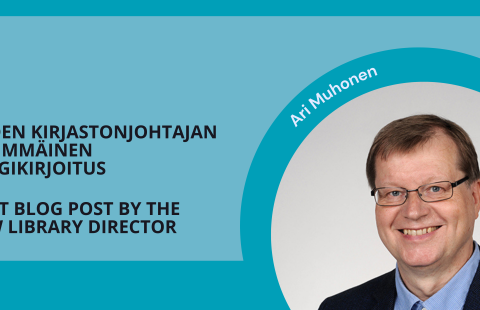 Kollaasi: uuden kirjastonjohtajan ensimmäinen blogikirjoitus, kasvokuva.