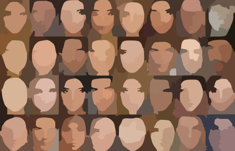 lukuisia hieman epämääräisiä kasvohahmoja.