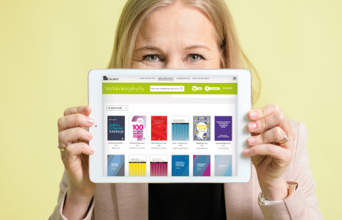 Verkkokirjahyllyn näkymä tabletilla