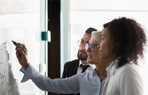 Asiantuntijoita valkotaulun ääressä