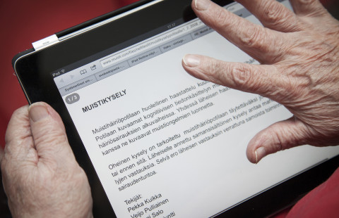 Memory assessment questionnaire on tablet screen