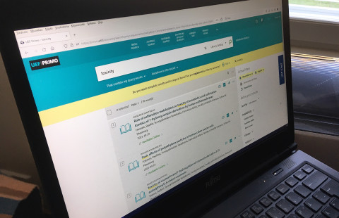 UEF Primo search: toxicity, limits: theses, latest results shown.