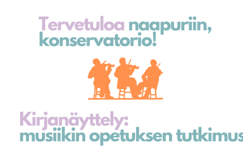 Näyttelyn nimi sekä kolme muusikkoa siluettikuvana.