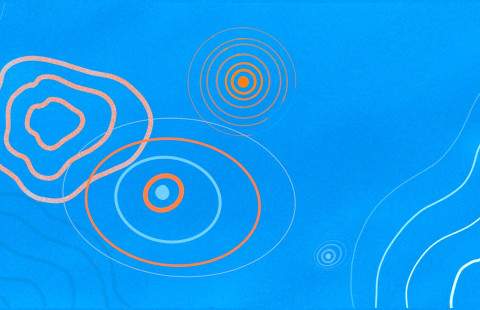 Drawing of balls on turquoise background