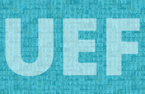 Kuvakollaasi yliopiston työntekijöistä.