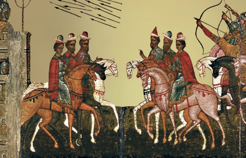 Puupiirros keskiaikaisesta taistelusta.