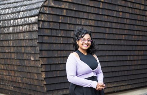 Student smiling at campus