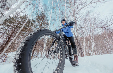 Fatbiker driving a bike in the snow.