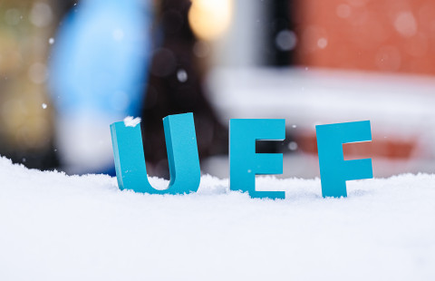 UEF letters in the snow.