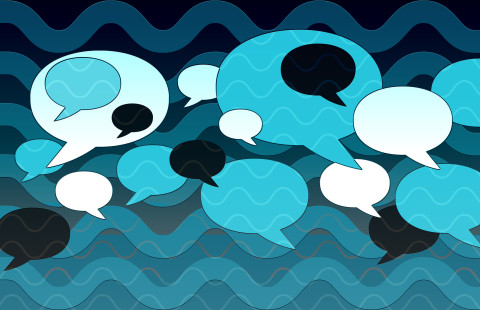 Graphic image of speech bubbles and waves.
