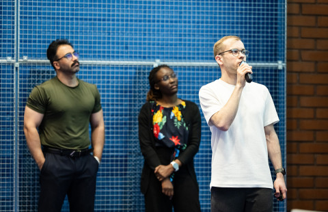 Hamid Behravan, Catherine Kayonga, and Aleksandr Danilenko formed the “XrAI – QC Control for Capsule Production” team, which solved problems in pharmaceutical capsule production.