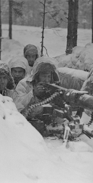 Konekivääri asemissa talvisodan taisteluissa Lemetissä - SA-kuva